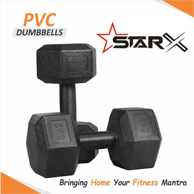 STARX Black PVC Hex Dumbbell Set, Pair of 1 Hex Dumbbell (5KG x 2 Dumbbells) Fixed Weight Dumbbell(5 kg)