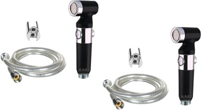 AMJ Premium Black&Silver Health Faucet Set with 1.5mtr ABS Shower Hose & Abs Wall Hook - PACK OF 2 Health  Faucet(Wall Mount Installation Type)