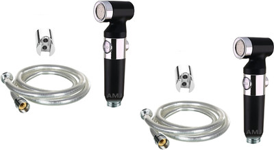 AMJ Premium Black&Silver Health Faucet Set with 1.5mtr ABS Shower Hose & Abs Wall Hook - PACK OF 2 Health Faucet(Wall Mount Installation Type)