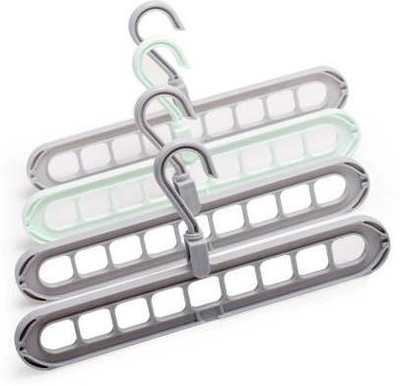 OYSTIO Multifunctional Double Hanger for 360 Degrees Rotatable Hook,Coat Hangers Folding Clothes Hanger Multicolor Plastic Shirt Pack of 4 Hangers For  Shirt(Steel)