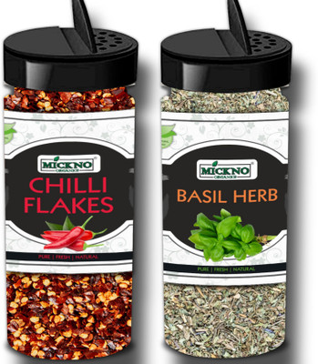 mickno organics Premium Fresh Red chilli flakes and Basil Herbs combo (50g each) pack of 2 (100g)(100 g)