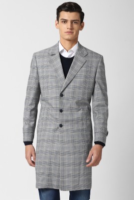 Peter England Polyester Viscose Blend Checkered Coat