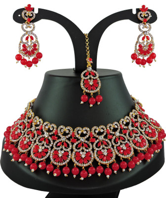 VATSALYA creation Alloy Gold-plated Red Jewellery Set(Pack of 1)