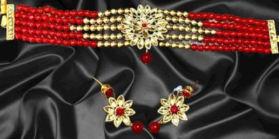 Padmavati Alloy Gold-plated Red Jewellery Set(Pack of 1)