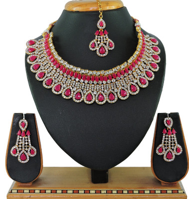 VATSALYA creation Alloy Gold-plated Ruby Red Jewellery Set(Pack of 1)
