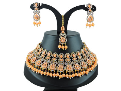 VATSALYA creation Alloy Gold-plated Beige Jewellery Set(Pack of 1)