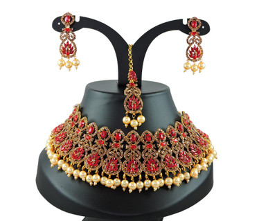 VATSALYA creation Alloy Gold-plated Red Jewellery Set(Pack of 1)