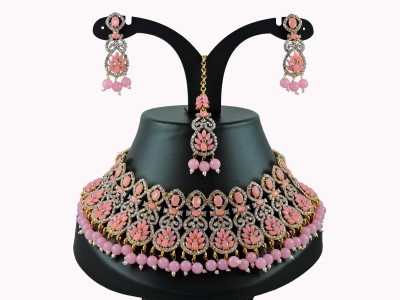 VATSALYA creation Alloy Gold-plated Pink Jewellery Set(Pack of 1)