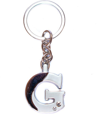 shri sai traders G Letter/Alphabet Crystal Stone Golden Metal Metallic Key Chain