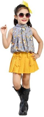 MEOW COLLECTIONS Girls Party(Festive) Top Skirt(White)