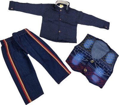 PK Collection Boys Party(Festive) Jacket Shirt, Jeans(BLUE)