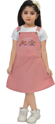 Firdaus Girls Below Knee Party Dress(Pink, Short Sleeve)