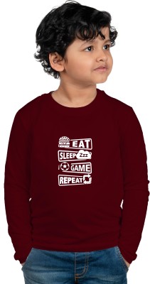 CHOMBOOKA Boys Typography, Printed Cotton Blend T Shirt(Maroon, Pack of 1)