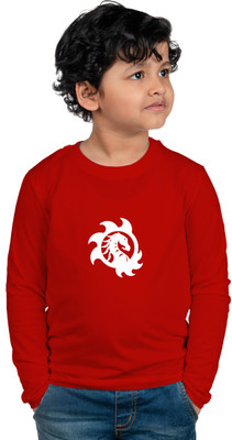 CHOMBOOKA Boys Printed Cotton Blend Regular T Shirt(Red, Pack of 1)