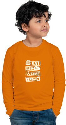 CHOMBOOKA Boys & Girls Typography, Printed Cotton Blend Regular T Shirt(Yellow, Pack of 1)