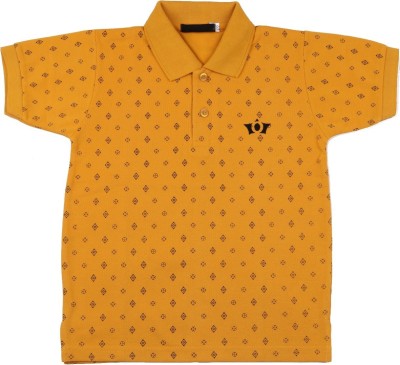 NeuVin Boys Printed Cotton Blend T Shirt(Orange, Pack of 1)