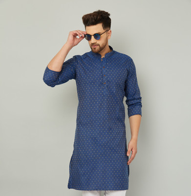 AEW DESIGNS Men Self Design Straight Kurta(Blue)