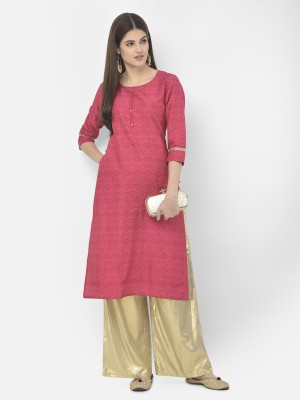 Span Women Embroidered Straight Kurta(Pink)