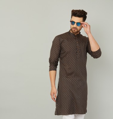 AEW DESIGNS Men Self Design Straight Kurta(Brown)