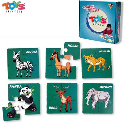 Toys universe Animal Wooden Jigsaw Puzzles for Kids Children for 2+ Years, Set of 6 - 24 Pieces (14cm x 14cm) Wooden Learning Toy Educational Puzzle(Multicolor)