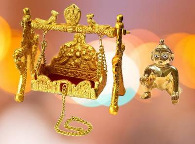 lootnixx lootnixx shri krishna handicraft Metal Laddu gopal jhula , metal krishna jhula , metal ladoo gopal krishna jhula metal gopala palna, For Home And Office Jhula Decorative Showpiece - 17 cm (Aluminium, Gold), krishna Jhula, Gopal ji Jhula, krishna, JHULA Jhula