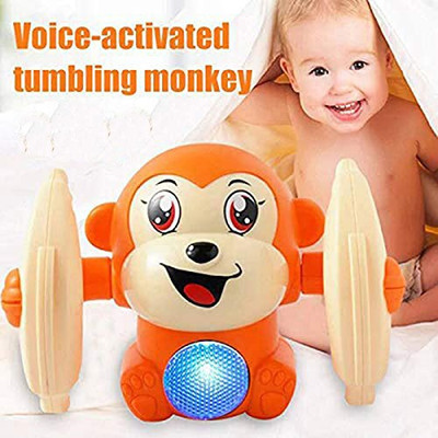 Toyvala Elfin Dancing and Spinning Rolling Doll Tumble Monkey Toy Voice Control Banana Monkey with Musical Toy with Light and Sound Effects and Sound Sensor(Multicolor)
