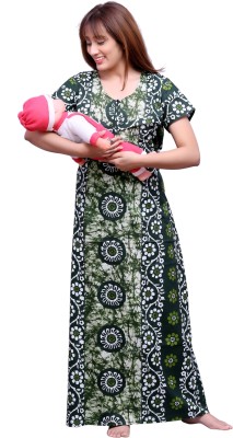 ANKONA Women Maternity/Nursing Nighty(Green)