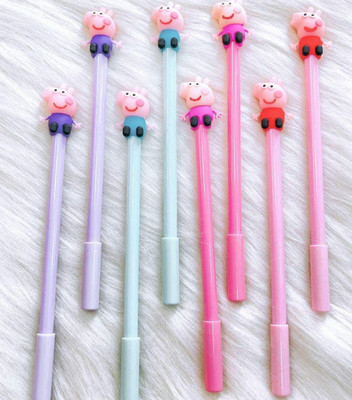 KIDOS JOY Pig Carton Design Gel Pens Gel Pen(Pack of 8, Ink Color - Blue)