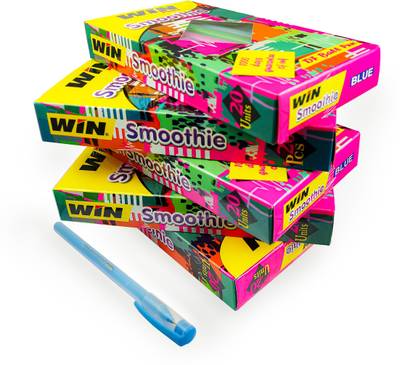 Win Smoothie Ball Pens | 100 Pcs Blue Ink | Lightweight & Colourful Body Design | Use and Throw Pens | For One Time Use | Ideal for School Office & Business | Budget Friendly Stick Ball Pen