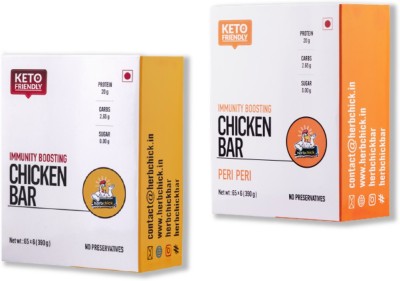 HerbChick Protein Chicken Bar Combo Immunity Booster|20 gm Protein Per Bar Nutrition Bars(12 No, Indian Spcie Mix and Peri Peri)