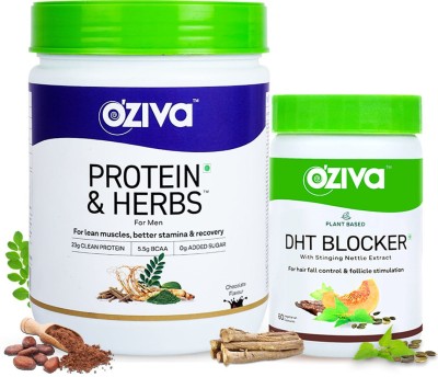 OZiva Advance Hair Nourishment Combo (Protein and Herbs for Men + DHT Blocker) Whey Protein(500 g, Chocolate)