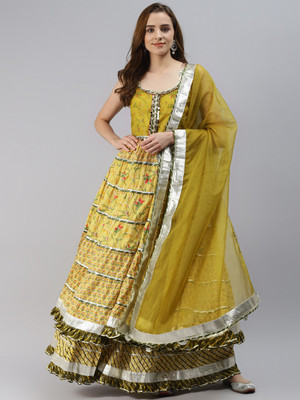 DIVENA Floral Print Anarkali Kurta, Bottom & Dupatta Set