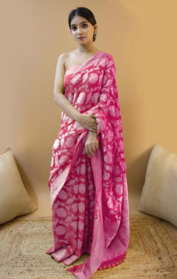 Krishanas Woven Banarasi Pure Silk Saree(Pink)