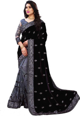 MURTHIRUPI Embroidered Bollywood Net, Art Silk Saree(Black)