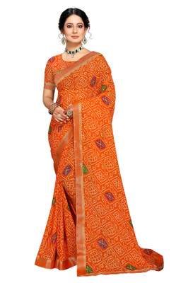 Kanooda Prints Printed Bandhani Georgette Saree(Yellow)