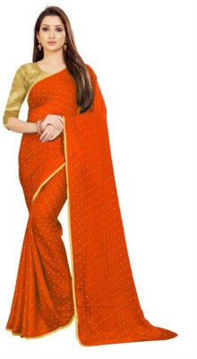 hasti fashion Polka Print Bollywood Chiffon Saree(Orange)