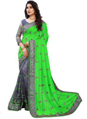 MURTHIRUPI Embroidered Bollywood Net, Art Silk Saree(Light Green)