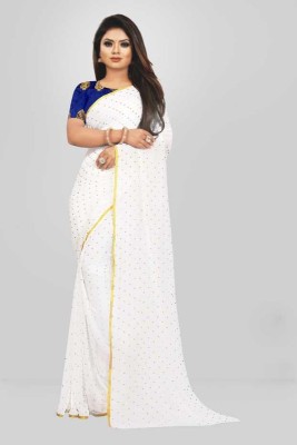 hasti fashion Self Design Bollywood Chiffon Saree(White)