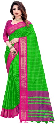 Hensi sarees shop Checkered Pochampally Cotton Silk Saree(Light Green)