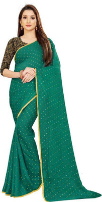 hasti fashion Polka Print Bollywood Chiffon Saree(Green)