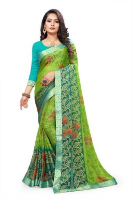 Harsiddhi fashion Floral Print Bollywood Brasso Saree(Light Green)