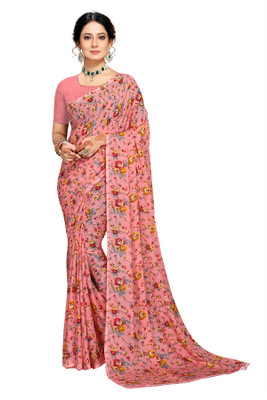 Kanooda Prints Printed Daily Wear Georgette Saree(Pink)