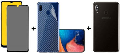 RAGRO Front and Back Tempered Glass for Ceramic Matte Finishing Screen Protector And Back Carbon Fiber Skin And Camera Tempered Glass (3 in 1) Combo For Samsung Galaxy A20(Pack of 1)