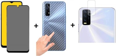 RAGRO Front and Back Tempered Glass for Ceramic Matte Finishing Screen Protector And Back Carbon Fiber Skin And Camera Tempered Glass (3 in 1) Combo For Vivo Y20i(Pack of 1)