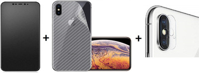 RAGRO Front and Back Tempered Glass for Ceramic Matte Finishing Screen Protector And Back Carbon Fiber Skin And Camera Tempered Glass (3 in 1) Combo For Apple iPhone XS Max(Pack of 1)