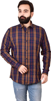 Marc Laurent Men Checkered Formal Dark Blue, Yellow, Red Shirt
