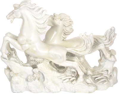 Kesar Zems White Resin The Pair of Horse Statue Figurine Decorative Showpiece  -  16 cm(Polyresin, White)