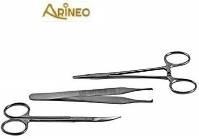 ARINEO Suturing Set Of 3 Pieces(needle holder,dissecting forceps and iris Scissor) Strong Cut Scissors(Blunt/Sharp Blades)