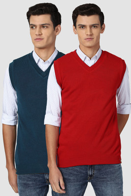 PETER ENGLAND Solid Crew Neck Casual Men Red Sweater