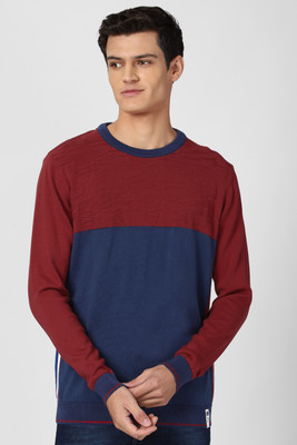 PETER ENGLAND Colorblock Round Neck Casual Men Blue, Maroon Sweater